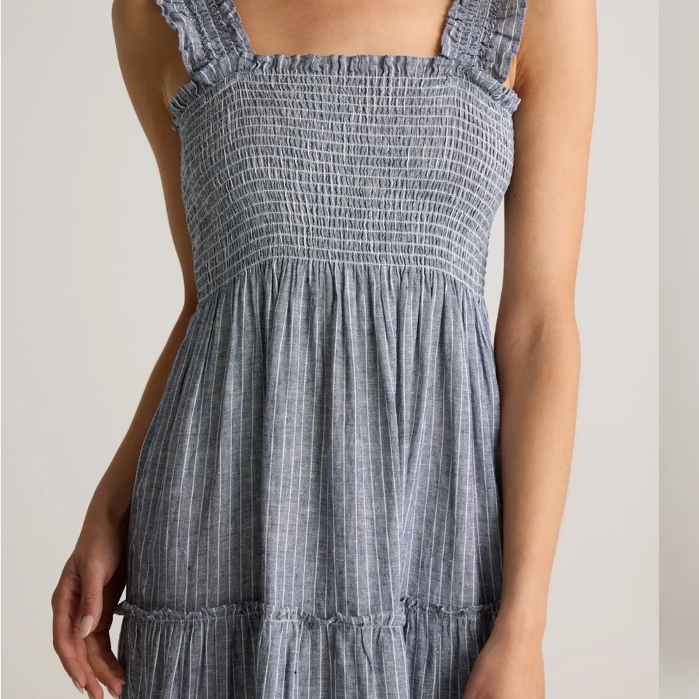 Quince Blue & White Striped Smocked Midi Dress - Picture 3 of 4